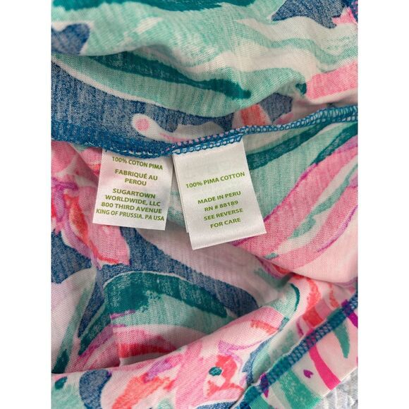 Lilly Pulitzer Floral Knit Dress Tie-Neck Short Sleeve Casual Comfy M - Picture 7 of 7